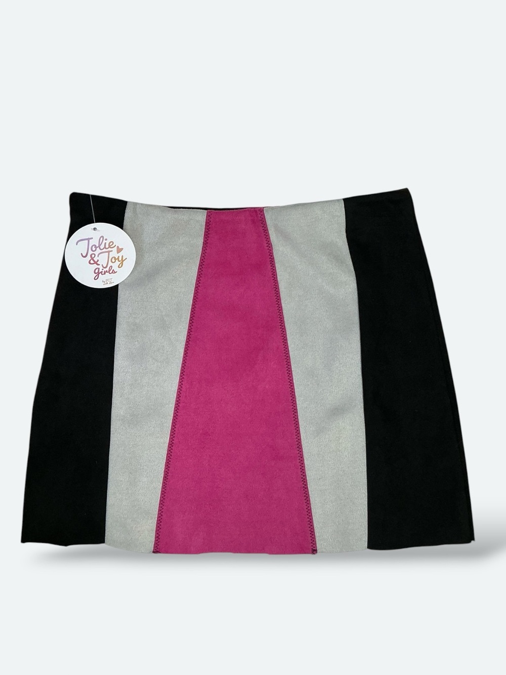 Jolie & Joy Faux Suede MiniSkirt Colorblock Black Pink Gray Girls M 10/12 NEW - Picture 16 of 16